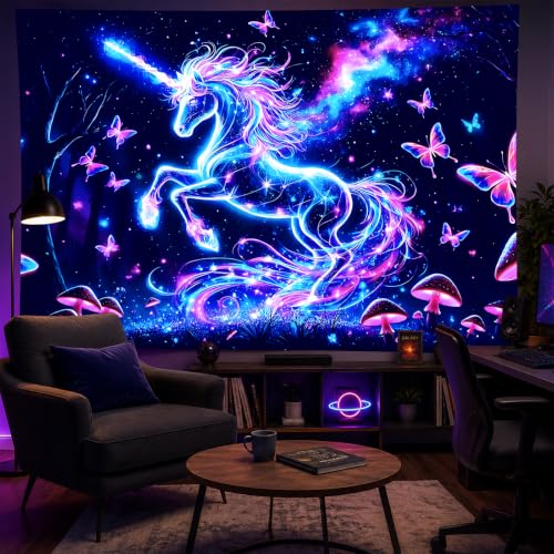 Blacklight Tapestry Galaxy Butterfly Room Decor 78 x 59 Inch