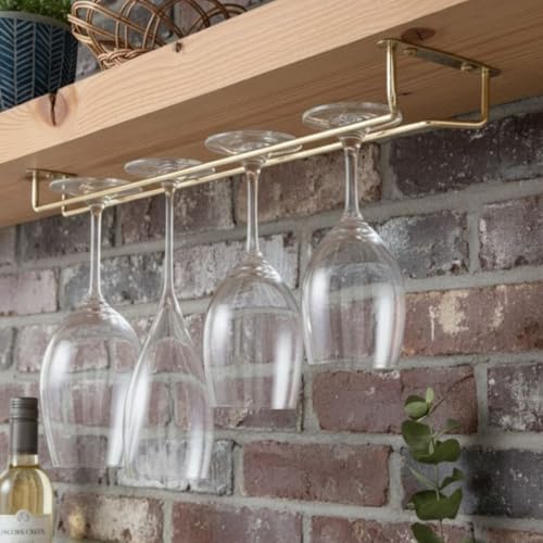 16" Glass Hanging Stemware Rack Brass Plated Set of 2 (2 Count)