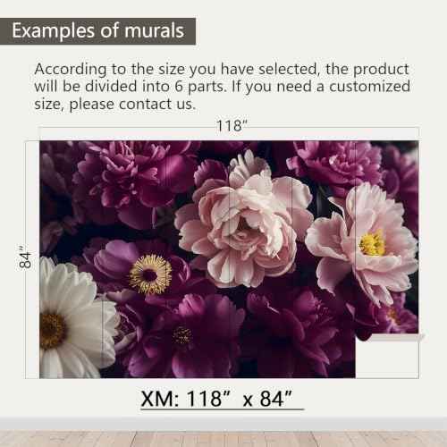 Dark Peony Floral Peel and Stick Wallpaper Purple Flowers Mural