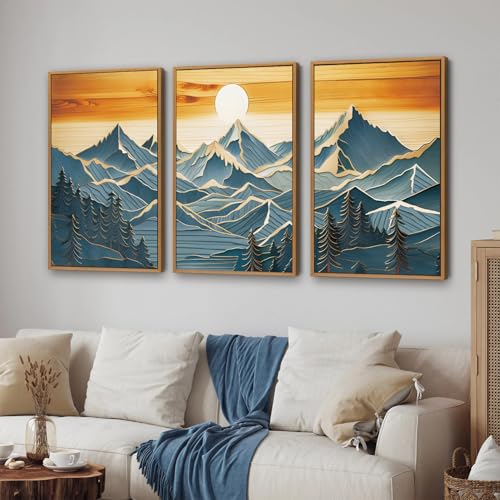 Large Mountains Framed Canvas Wall Art Set of 3 (3 Count)