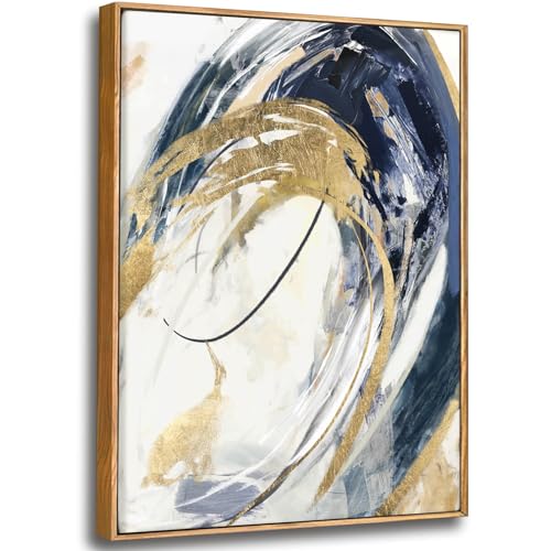 Gold Wall Decor Living Room Abstract Wall Art Blue Paintings Bedroom Aesthetic Frame Wall Decorations Large Artwork for Home Office 24x36 Inch