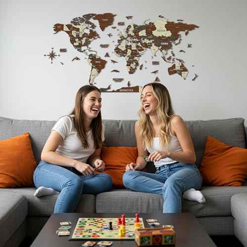 Multilayer 3D Wooden World Map