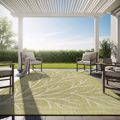 Washable Indoor Outdoor Rug 10x14 Modern Area Rugs Branch Pattern Non Shedding Waterproof Easy Clean Patio Deck Porch Living Room Bedroom Garden RV (140 Sq Ft)