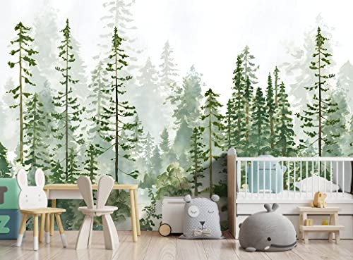 Boys or Girls Cartoon Pine Tree Forest wallpeper Nursery Kids Bedroom wall Mural (91.2 Sq Ft)