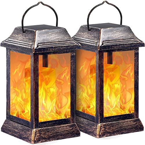 Flickering Flame Solar Lights Outdoor Metal Hanging Lantern (2 Count)