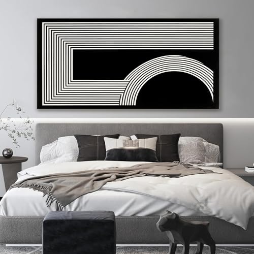 Large Abstract Wall Art Black And White Wall Art Geometric Line Print Painting Artwork Canvas Art Wall Decor Simple Picture Artwork For Living Room Bedroom Office Home Decor 29"X 58"
