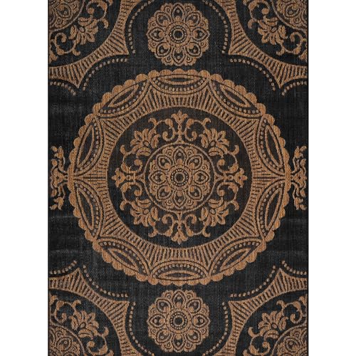 Medallion Outdoor Rug 6x9 Washable Outside Carpet for Indoor Patio Porch Waterproof Easy Cleaning Non Shedding Area Rugs Nut Brown 6 x 9