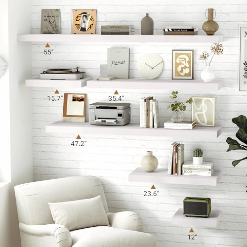 55 Inch White Floating Shelves 12 Deep (2 Count)