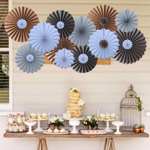 Brown Party Decorations 16in Brown Hanging Paper Fans Set DIY 6Pcs (30 Count)