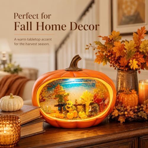 Fall Decor Snow Globes Lighted Pumpkin Thanksgiving Decoration Swirling Glitter Snow Globes Pumpkin Table Accent for Fall Decoration for Home