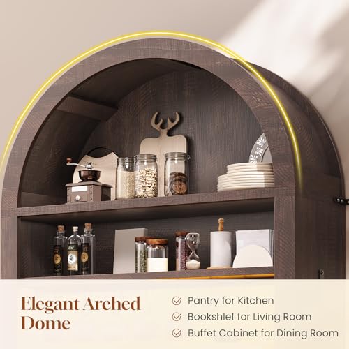 73" Tall Arched Bakers Rack with Power Outlet and LED Light
