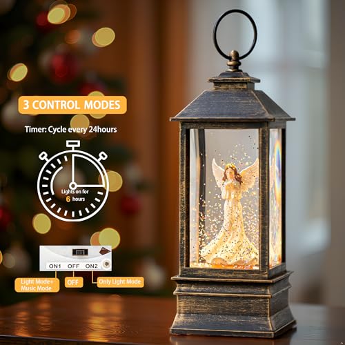 Christmas Snow Globe Lantern Water Glittering Angel with Dove