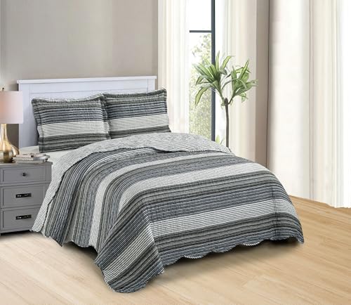 Multi Grey Stripes Patchwork Quilt Set