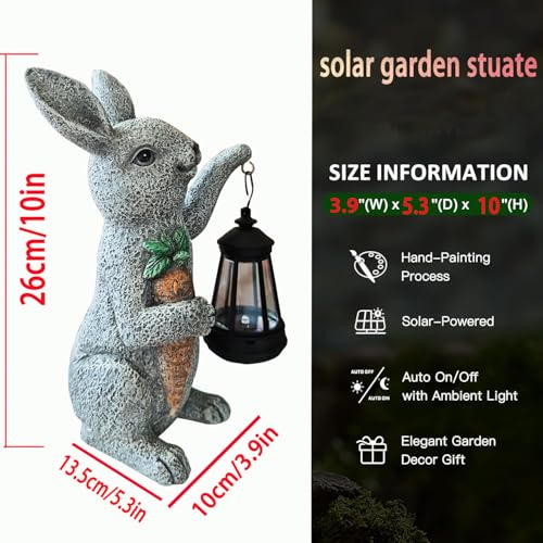 Solar Rabbit Garden Statue with Lantern Bunny & Carrot