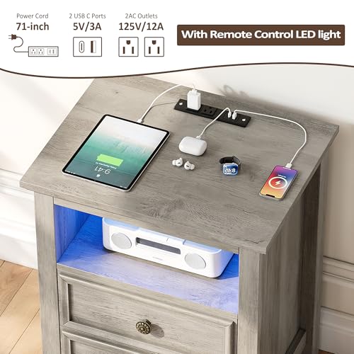 Nightstand with Charger Station Strip Lights