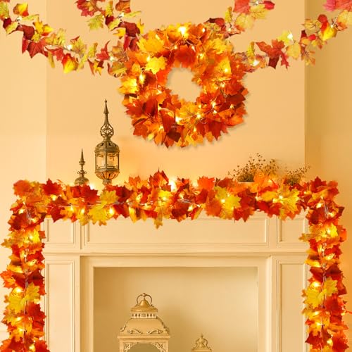 4 Pack Fall Garland with 6.5FT LED Lights (26 Foot)