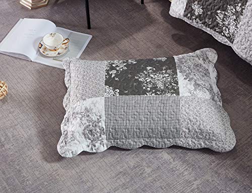 Multi Grey Toile & Floral Patchwork Quilt Set