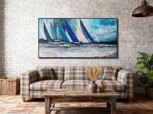 Framed Wall Art Blue Large Sailboat