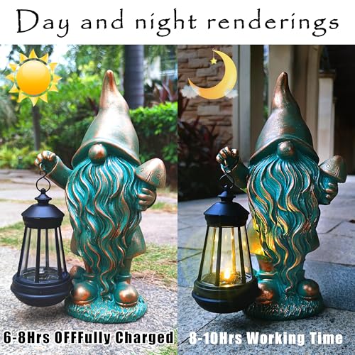 JOYBEE Garden Statues Gnomes with Solar Lantern Outdoor Decor