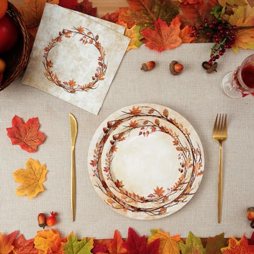 200 Pcs Fall Paper Plates and Napkins (50 Count)