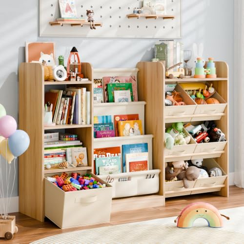 Kids Bookshelf and Toy Storage with 7 Removable Bins
