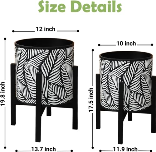 10 & 12 Inches Flower Plant Pot with Stand Set of 2 with Drainage Holes (2 Count)