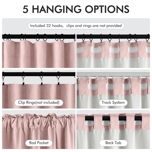 100% Blackout Back Tab Pleat Linen Curtains 50" Wx108 L (2 Count)