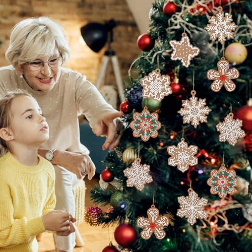 12Pcs Christmas Gingerbread Snowflake Ornaments for Tree Rustic Brown Silicone Christmas Ginger Bread Hanging Ornaments Pendants for Xmas Tree Winter Crafts Holiday Home Party Decor Indoor (12 Count)