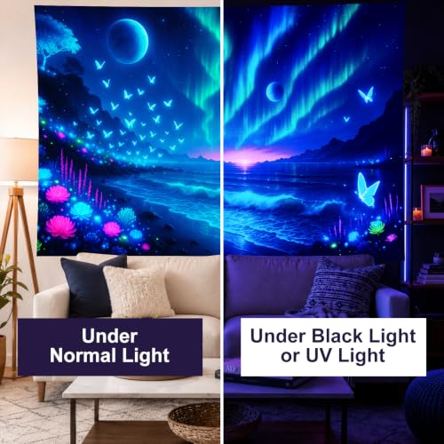 Blacklight Tapestry Galaxy Butterfly Wall Hanging 78 x 59 Inch