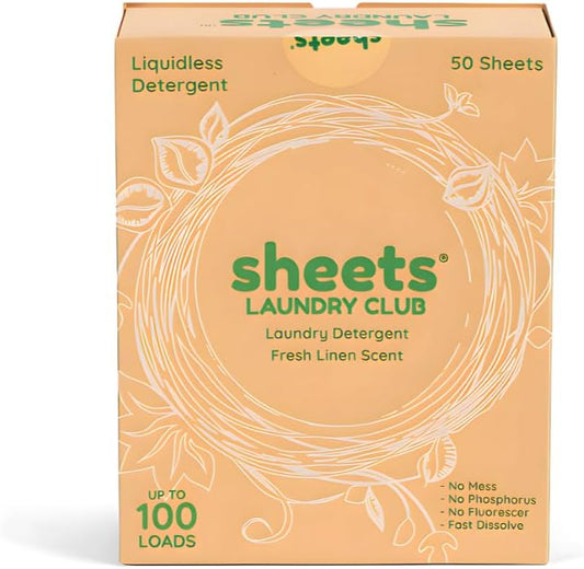 Sheets Laundry Club Laundry Detergent Sheets, 100 Loads - Fresh Linen Scent, Eco-Friendly, Quick-Dissolving Formula, Hypoallergenic, Septic Safe, Plastic-Free Packaging - 50 Sheets - HavenBliss Decor