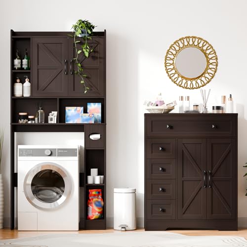 Farmhouse Storage Cabinet with 2 Doors and 5 Drawers