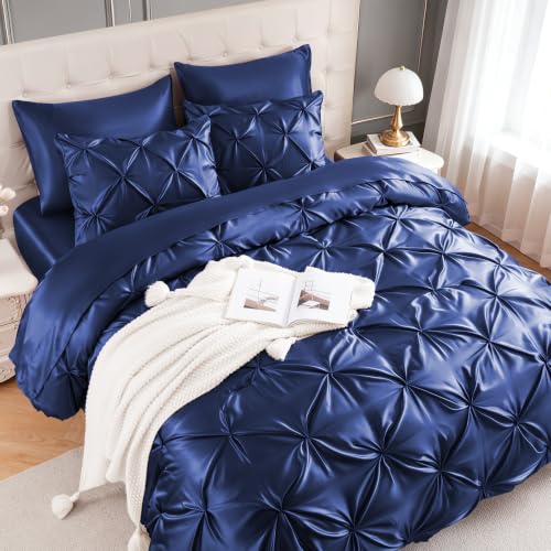 Satin Queen Comforter Set Navy Blue