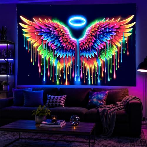 Blacklight Tapestry Angel Wings Party Wall Decor 78 x 59 Inch