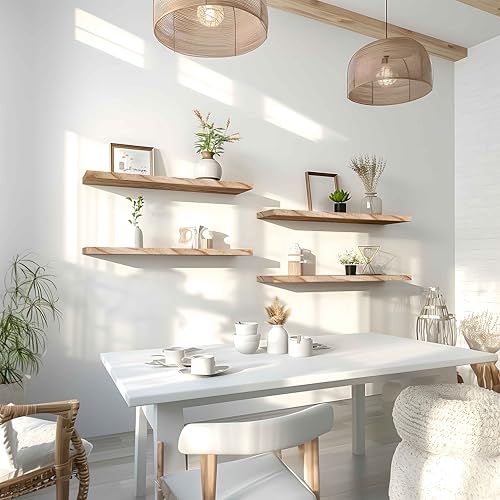 24 Inch Floating Shelves for Wall Rustic Light Wood Wall Shelves for Bedroom Set of 4 (4 Count)