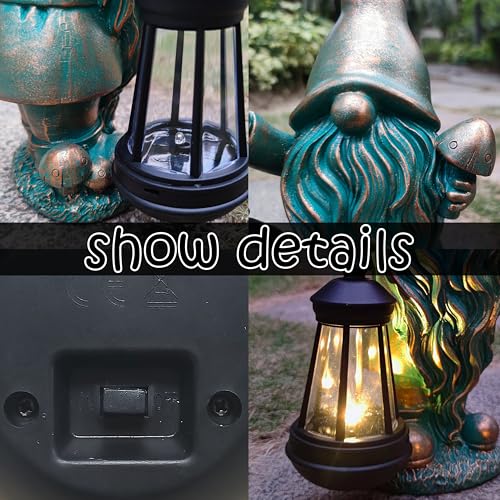 JOYBEE Garden Statues Gnomes with Solar Lantern Outdoor Decor