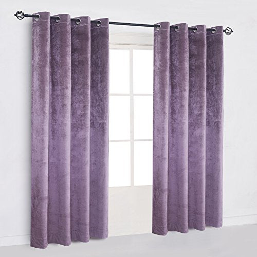 Super Soft Luxury Room Darkening Velvet Set of 2 Lavender Flannel Blackout Curtains Panel Drapes Grommet