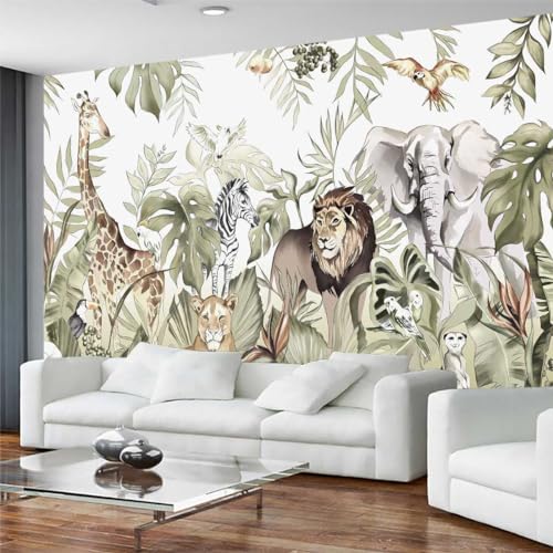 Hand Painted Beautiful Wall Mural Pattern of Tropical Plants and Various Animals