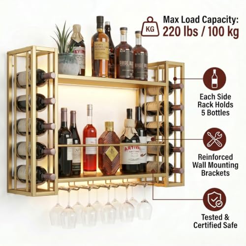 31.5" Wine Rack Wall Mounted with LED Lights