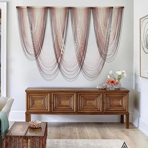 Macrame Wall Hanging Dip Dyed Pink Boho Yarn Fiber Wall Art 57" W x 41" L
