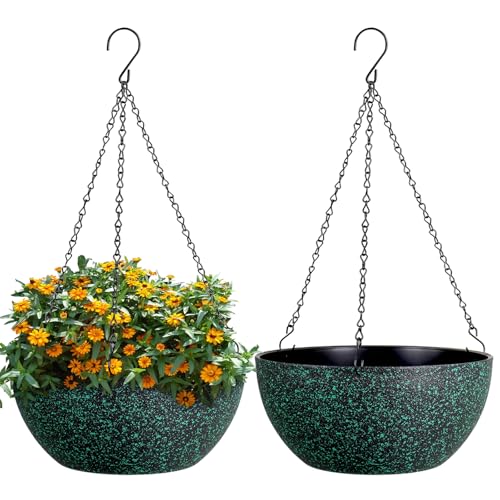 13inch Large Hanging Planters Pots for Outdoor Indoor Plants with Drainage Holes and Chain (2 Count)