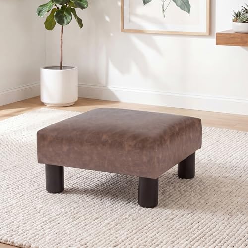 Small Footstool Ottoman Upholstered PU Leather Square Footrest Ottomans Small Foot Rest for Desk Couch Living Room Bedroom Office