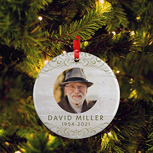 Olive Wreath Memorial Christmas Ornament Personalized with Photo