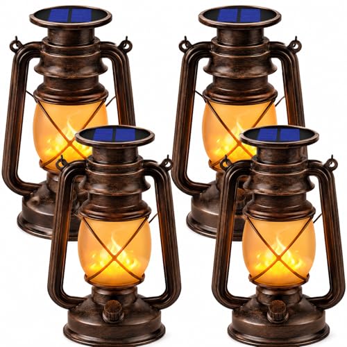 Solar Lanterns Outdoor Waterproof 4 Pack LED Flickering Light (4 Count)