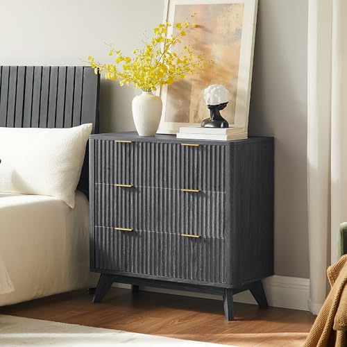 32" Large Fluted Nightstand with 3 Drawers Set of 2