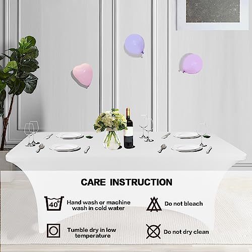 6FT Spring Table Cloth for Rectangular Spandex White Table Cover