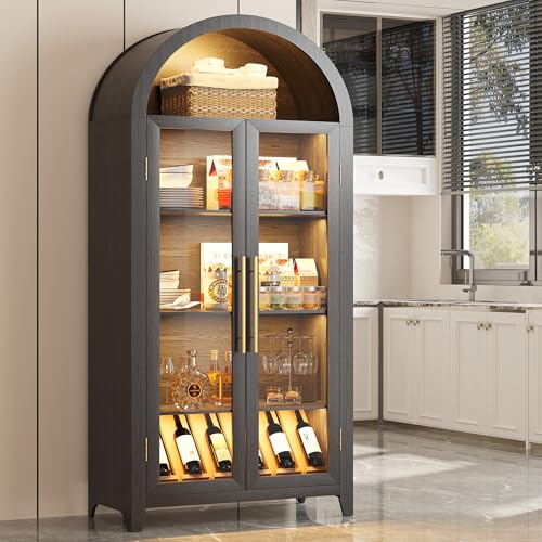 71" Arched Storage Cabinet with Glass Doors and LED Lights