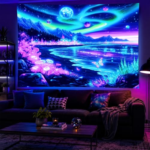 Blacklight Tapestry Galaxy Butterfly UV Backdrop 78 x 59 Inch