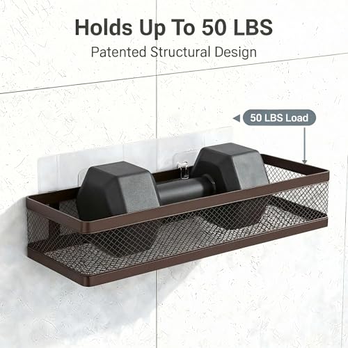 5-in-1 16.5" Extra Long Slim Wall Mount Wrapped Mesh Kitchen Organizer & Shower Caddy Kit, with Paper Towel Holder, Utensil Holder, Soap Dish, Holds 50LBS - Vintage Bronze, Netting