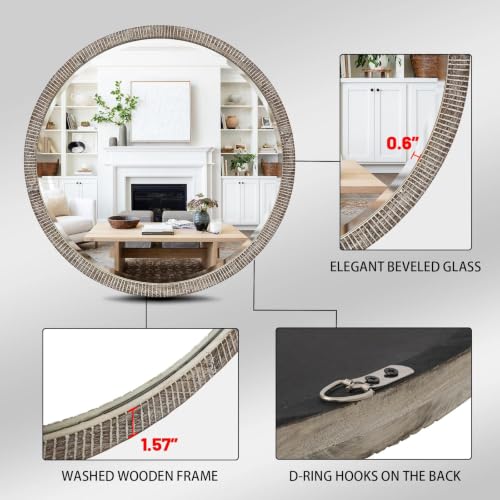 35" Round Wood Mirror