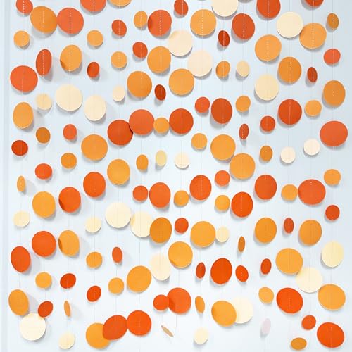 Orange Circle Dots Garland Gradient Polka Dot Hanging Paper Streamer for Wedding Bridal Shower Birthday Engagement Fall Autumn Harvest Thanksgiving Citrus Party Decorations Supplies